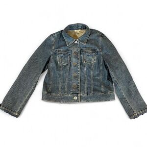 VTG Harold's Denim Jacket Blue Cotton Blend Button Front Pockets Women's Size L